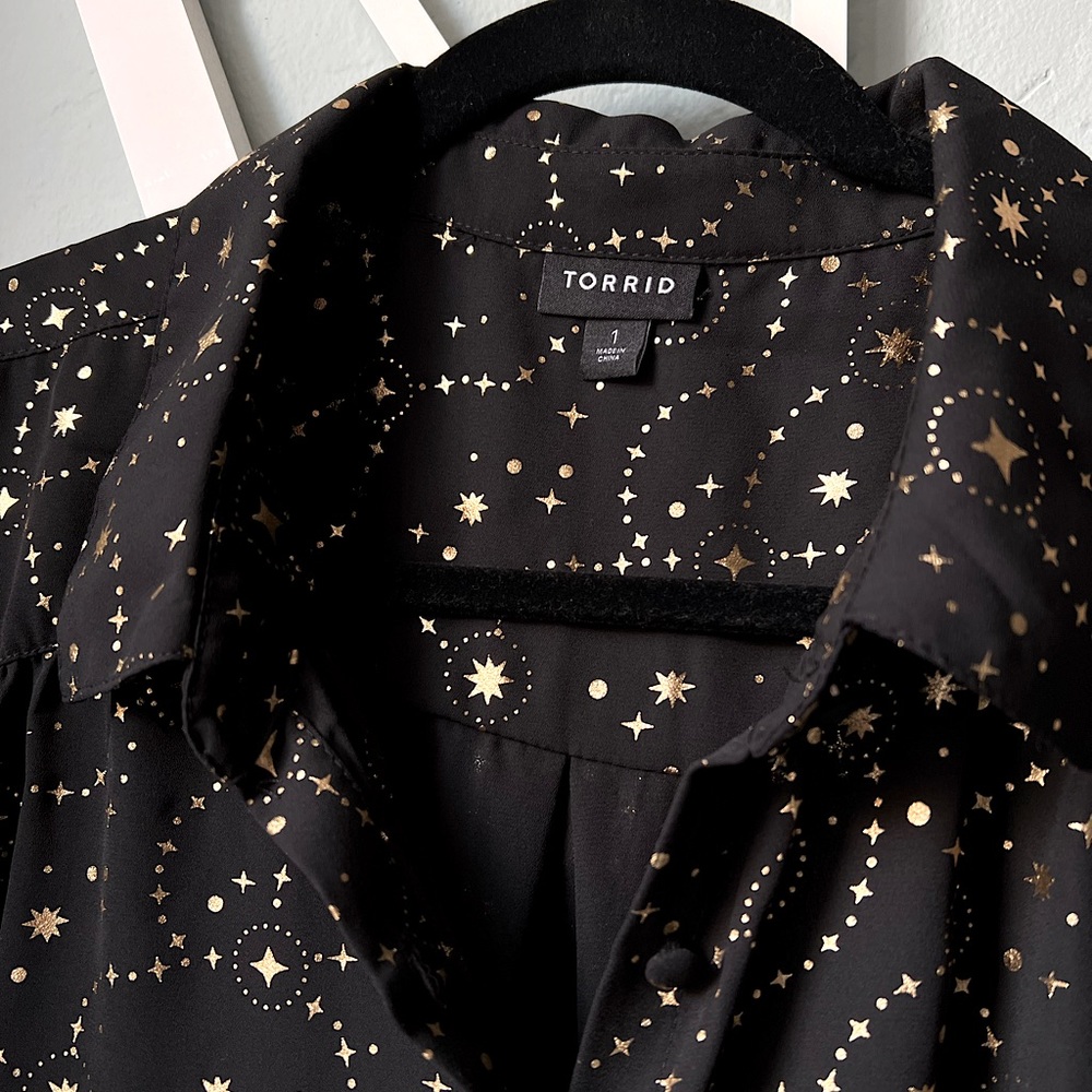 Torrid Black and Gold Star Print Button Down Shirt